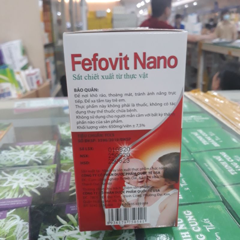 Viên bổ sung sắt Fefovit Nano cho trường hợp thiếu máu, thiếu sắt. Hộp 100 viên