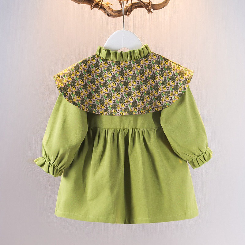 Đầm Cổ Búp Bê In Họa Tiết Hoa Thời Trang Xuân Thu Xinh Xắn Cho Bé Gái