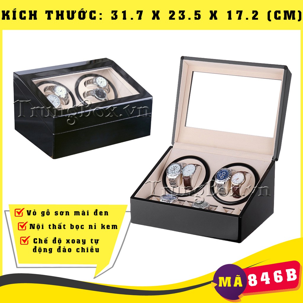 [MOTOR NHẬT] Hộp Xoay Đồng Hồ Cơ 4 Xoay 6 Tĩnh SAIKE - Vỏ Da &amp; Vỏ Gỗ