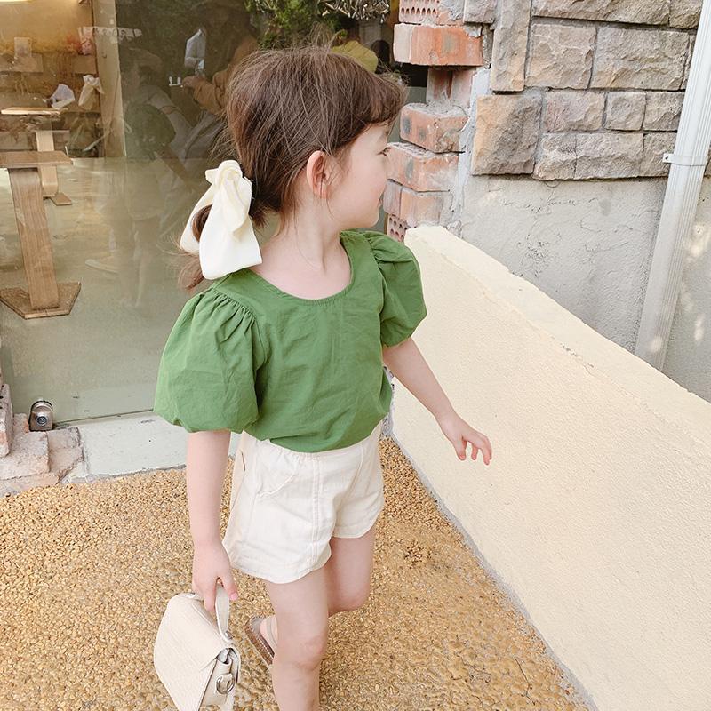 Bộ Áo Ngắn Tay Màu Trơn + Quần short denim Thời Trang Mùa Hè Hàn Quốc 2023 Dành Cho Bé Gái