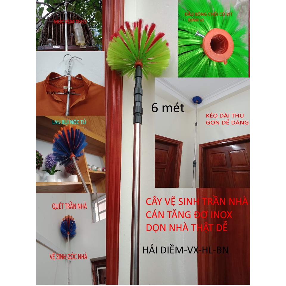 Chổi quét mạng nhện cây sào rút inox đa năng vệ sinh trần nhà đồ lau bụi trên cao, làm cán vợt cá sào treo chim