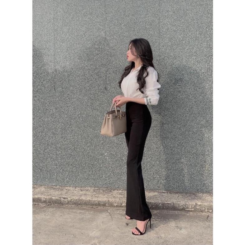Quần ống loe cạp cao 1 cúc , quần vải  ống rộng siêu hách dáng tôn vòng 3, phong cách hàn quốc 021 /kho buôn thu hà
