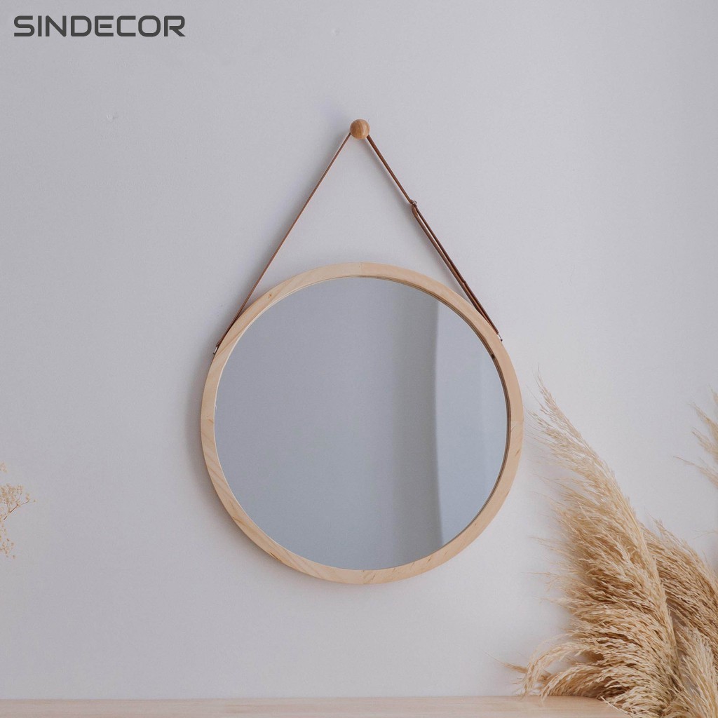 Gương Tròn Treo Tường Khung Gỗ Mia Cricle Mirror Nội Thất Kiểu Hàn Lắp Ráp