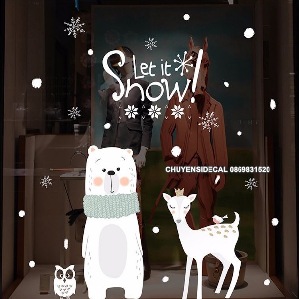 Decal trang trí tường Noel - Nai nữ hoàng và Gấu Trắng