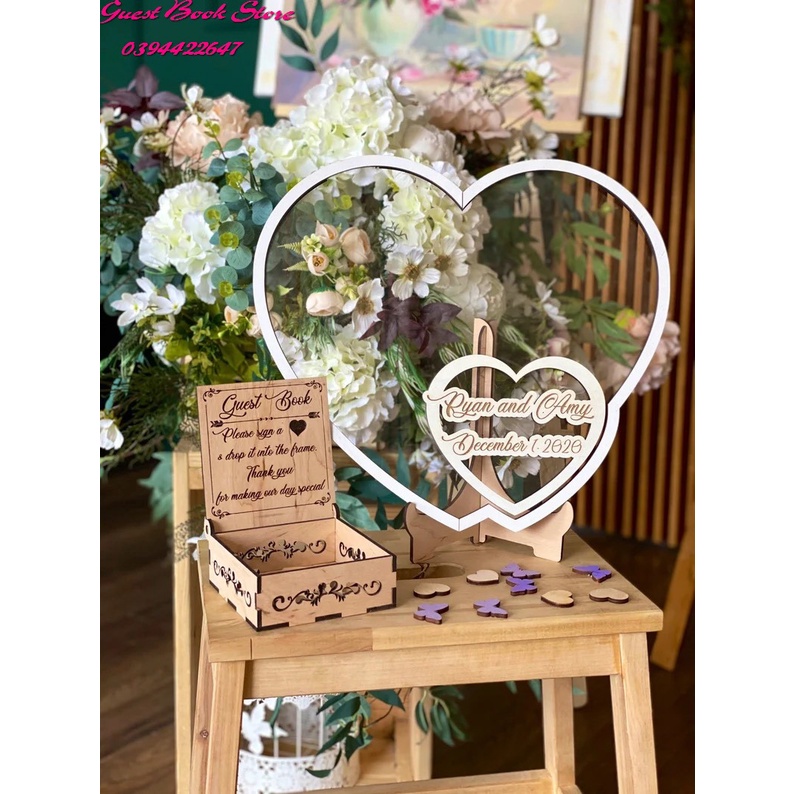 Hộp Thả Tim Cưới Viền Trắng | Thao Wedding Guestbook