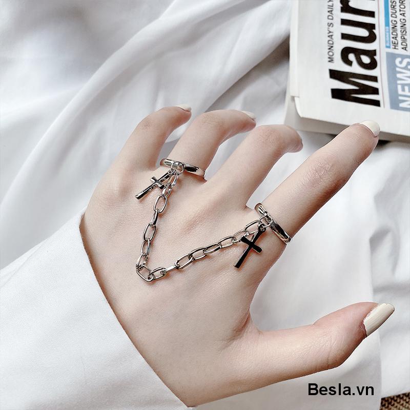 Nhẫn Phối Dây Xích Và Thánh Giá Phong Cách Punk Hip Hop Cho Nam Và Nữ