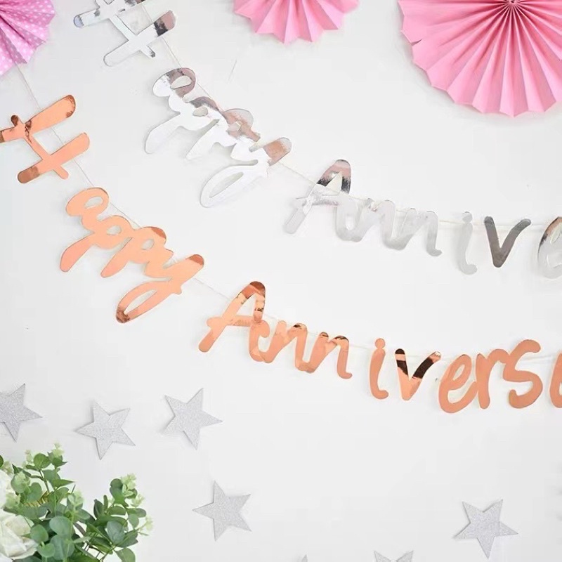 Dây chữ Happy Anniversary chúc mừng ngày kỷ niệm ép kim trang trí Huydecor