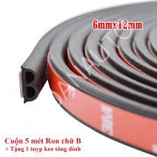 Gioăng Cao Su chữ B nẹp cửa ô tô chống ồn , chống bụi cuộn 5m Tặng kèm 01 Lọ dung môi trợ dính 10ml