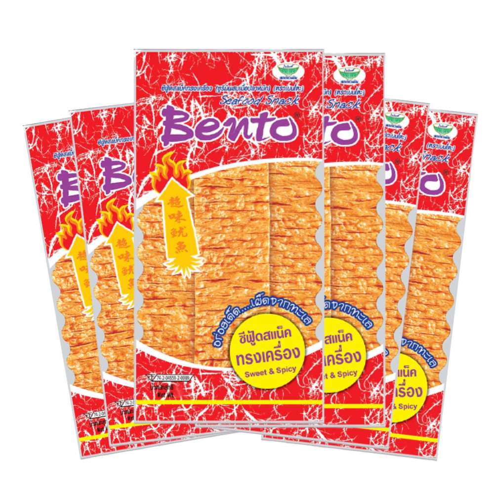 Lốc 6 Gói Snack Mực Tẩm Gia Vị Cay Ngọt Bento (6g / Gói) ngon cay nồng