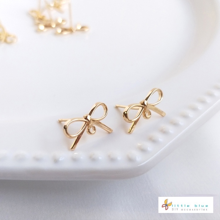 Bông Tai Mạ Vàng 14K Đính Nơ Handmade S925