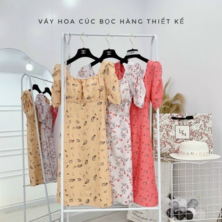 Đầm Xòe Lụa Hoa Nút Bọc Có Mút Xinh Xắn