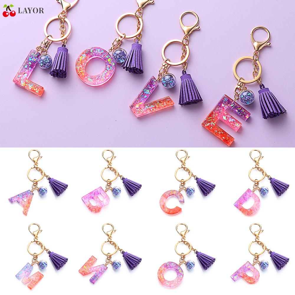 💜LAYOR💜 Cute Handbag Accessories Creative Resin Key Ring Letter Pendant Keychain A-Z Letters Trendy Colorful Fashion Jewelry Initial Tassel