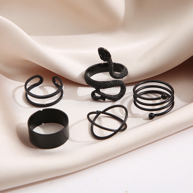 Set 7 Nhẫn Hình Rắn Đen Phong Cách Punk Cổ Điển Cho Nam Và Nữ timetunnel