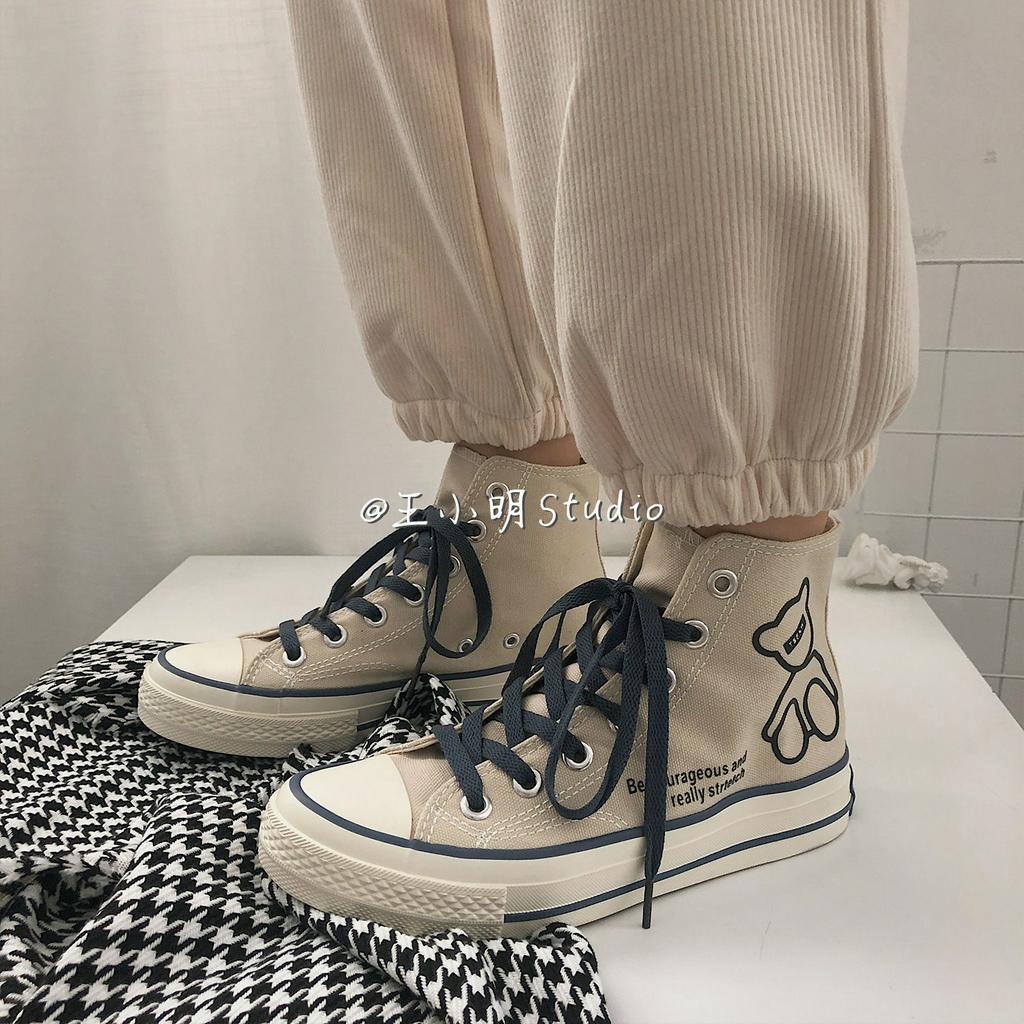 Giày Bata Canvas Cổ Cao Phong Cách Hàn Quốc Cho Nữ