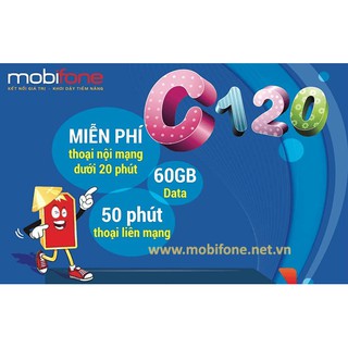 [Miễn phí tháng đầu] sim 4G 10 số mobifone C120 Miễn phí [1000 phút nội mạng + 60GB/tháng + 50P gọi ngoại mạng]/tháng.