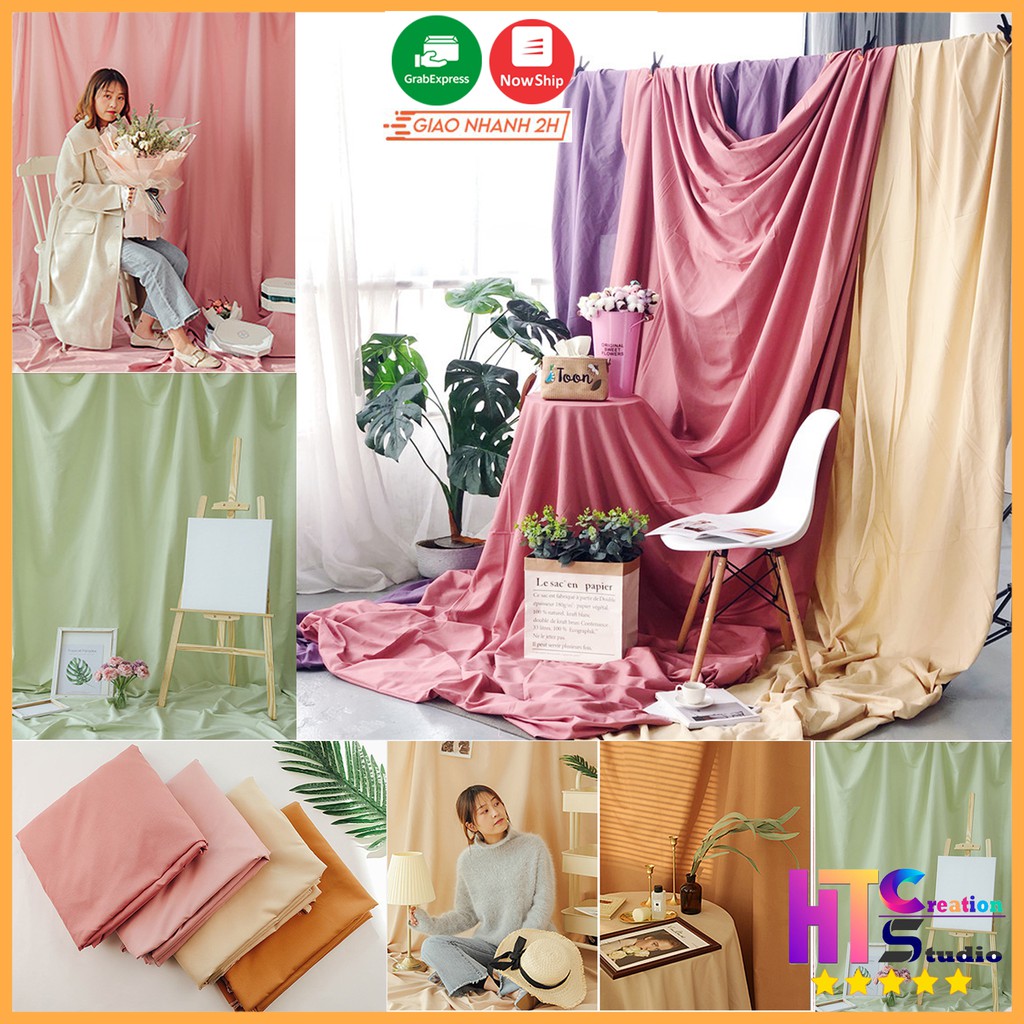 Phông Nền Chụp Ảnh, background chụp ảnh vải trơn chụp Studio, Lookbook hoặc Livestream khổ lớn (tặng kèm 4 móc treo)