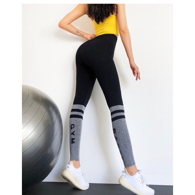 Quần Dài Tập Gym Yoga Lưng Cao Phối Màu, Quần Legging Gen Bụng Nâng Mông [Ảnh Chụp Thật] - OQ034