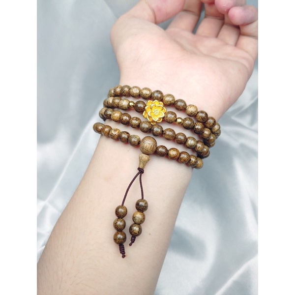 Trầm tốc 6 li charm sen bạc mạ vàng