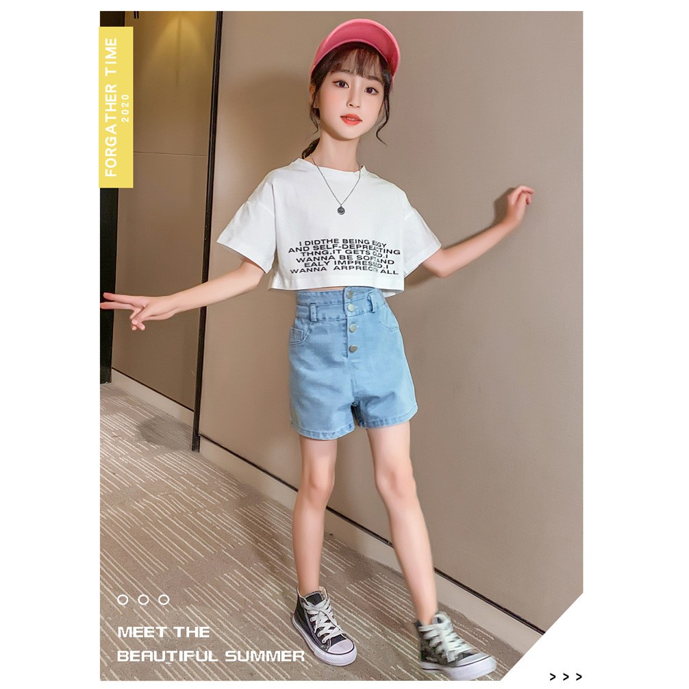 [XẢ KHO] BV58⚡Size110-160 (12-45kg)⚡set áo croptop+quần jean lưng cao bé gái⚡Thời trang trẻ Em hàng quảng châu freeship