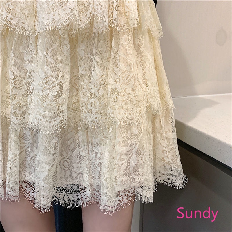 Chân Váy Chữ A Phối Ren Nhiều Lớp Kiểu Vintage Thời Trang Mùa Xuân Cho Nữ