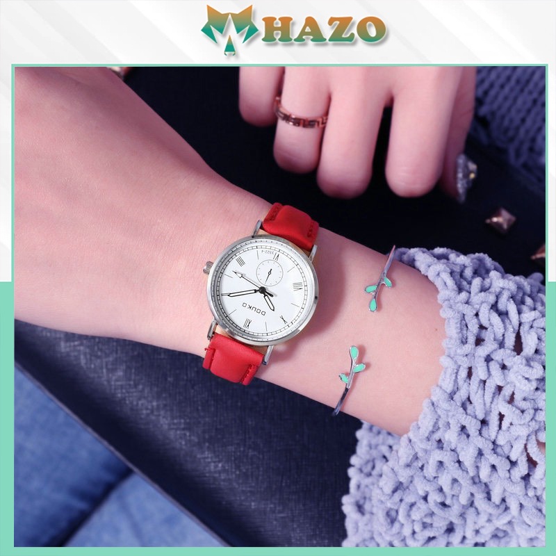 Đồng Hồ Nữ Dây Da Douko Mặt Tròn La Mã Nhiều Màu Thời Trang - Hazo