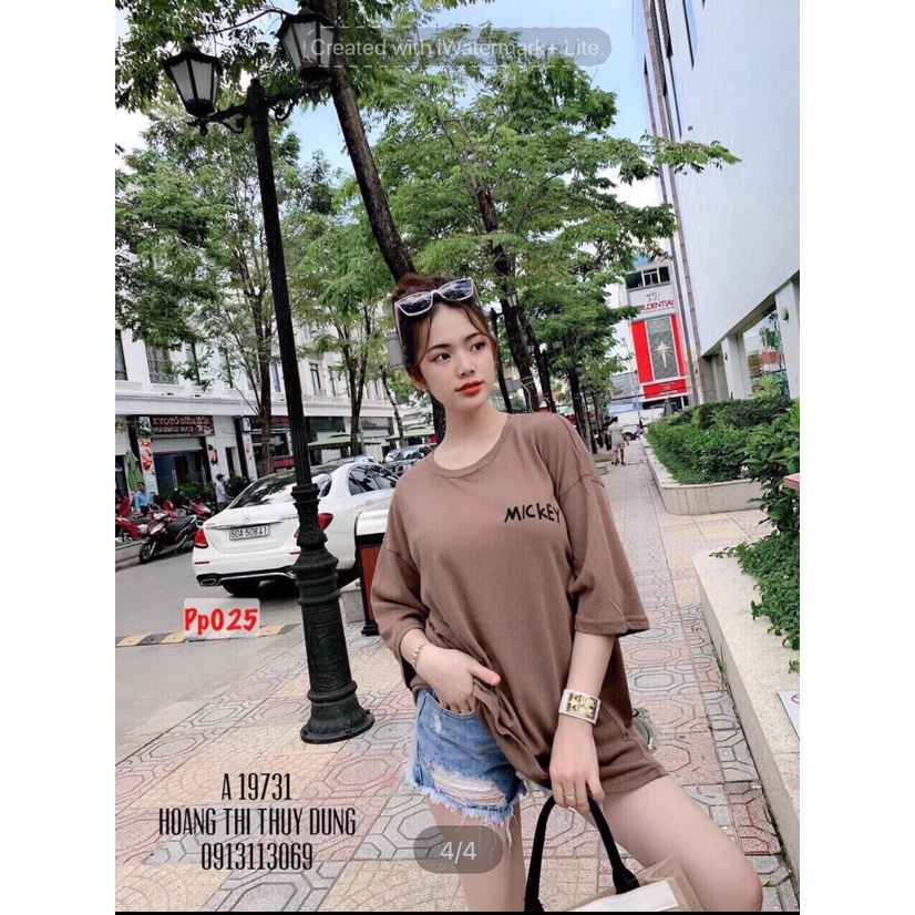 Áo thun nam nữ MICKEY nâu unisex form rộng cao cấp bền màu cực hot 1Kenz