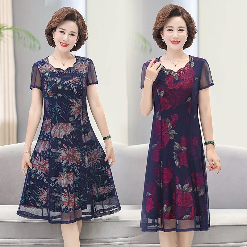 Váy Đầm Dự Tiệc Trung Niên Nữ Cao Cấp V10 Cho Mẹ Đẹp Sang Trọng Thời Trang cho người lớn tuổi Bigsize