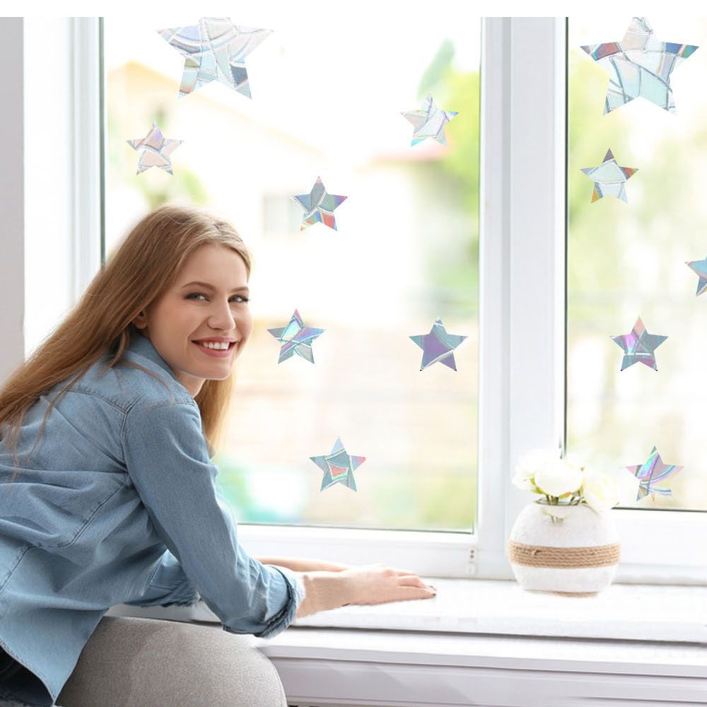 Miếng Dán Cửa Sổ Kính Hình Mèo/ Mặt Trăng Màu Cầu Vồng 3D Tháo Rời Được Tiện Dụng