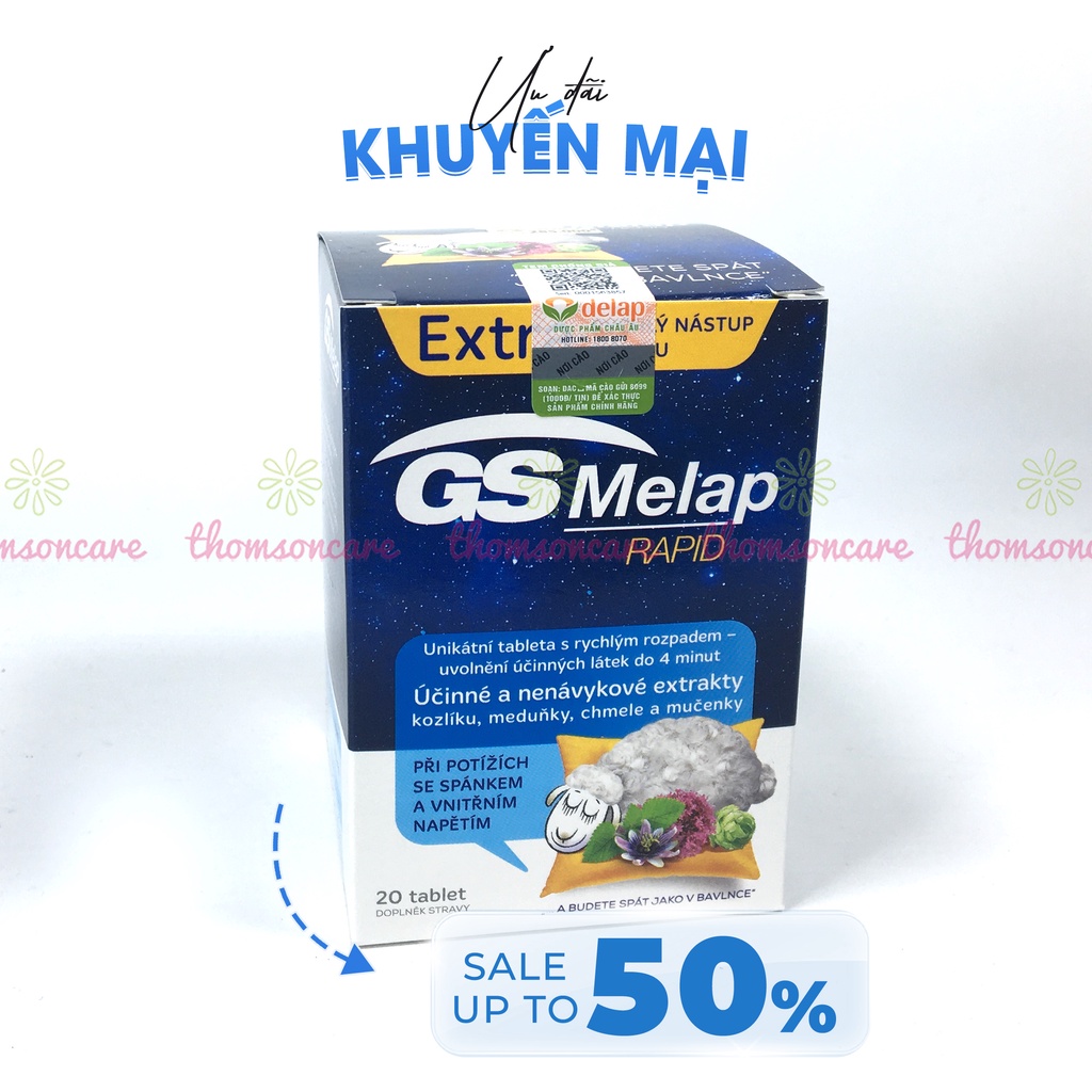 Giảm mất ngủ GS Melap an thần từ thảo dược Lọ 20 viên giảm căng thẳng, lo âu, giúp ngủ sâu giấc