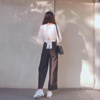 ÁO SƠMI CROPTOP CỘT NƠ LƯNG (KÈM HÌNH THẬT)