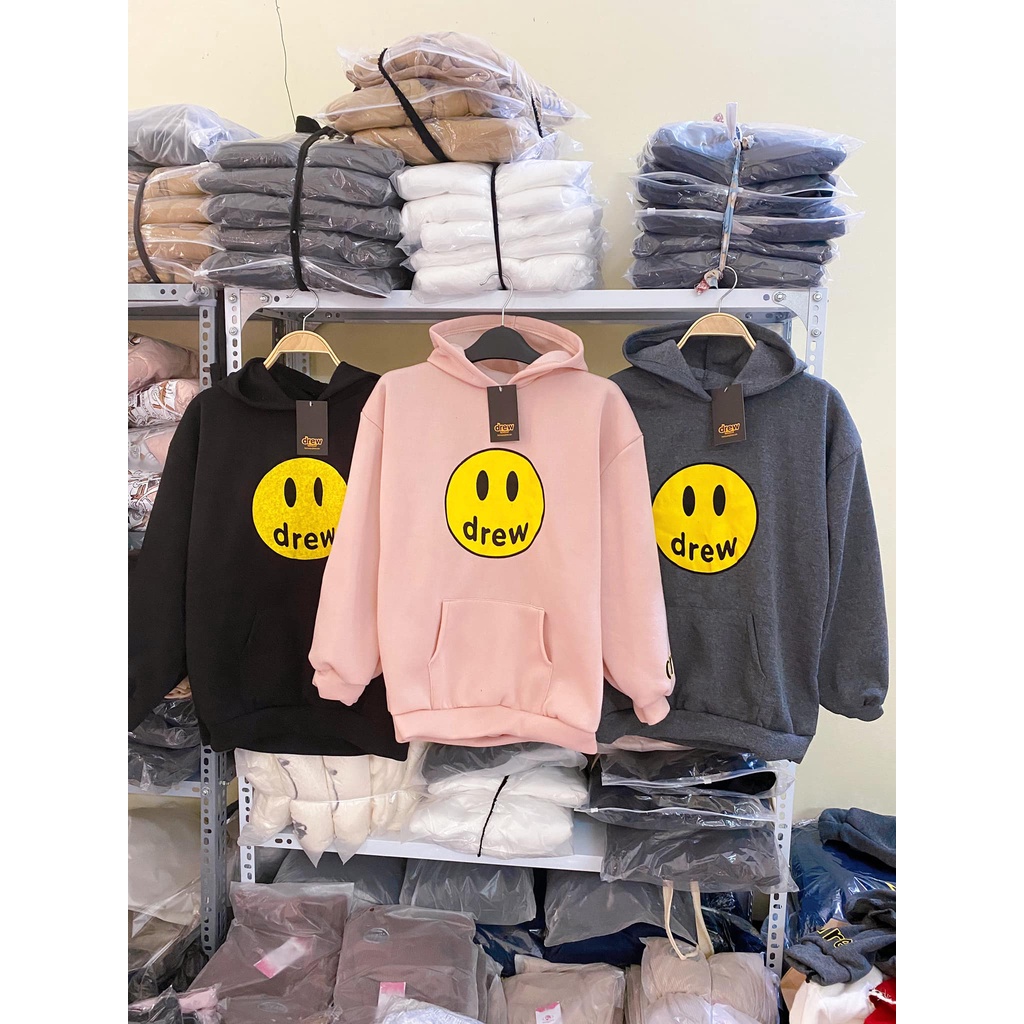 Áo khoác nỉ hoodie drew form rộng vải nỉ bông mỏng Bingshop