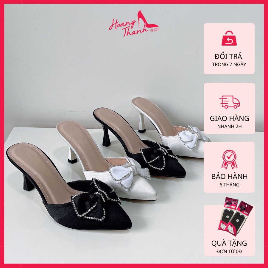 Guốc Sục Nữ Cao Gót Đế Nhọn 7p Nơ Đính Đá Siêu Sang Chảnh. Giày Hoàng Thanh G11