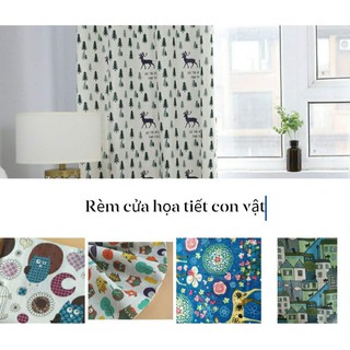 Rèm vải canvas họa tiết con vật dán tường không cần thanh treo