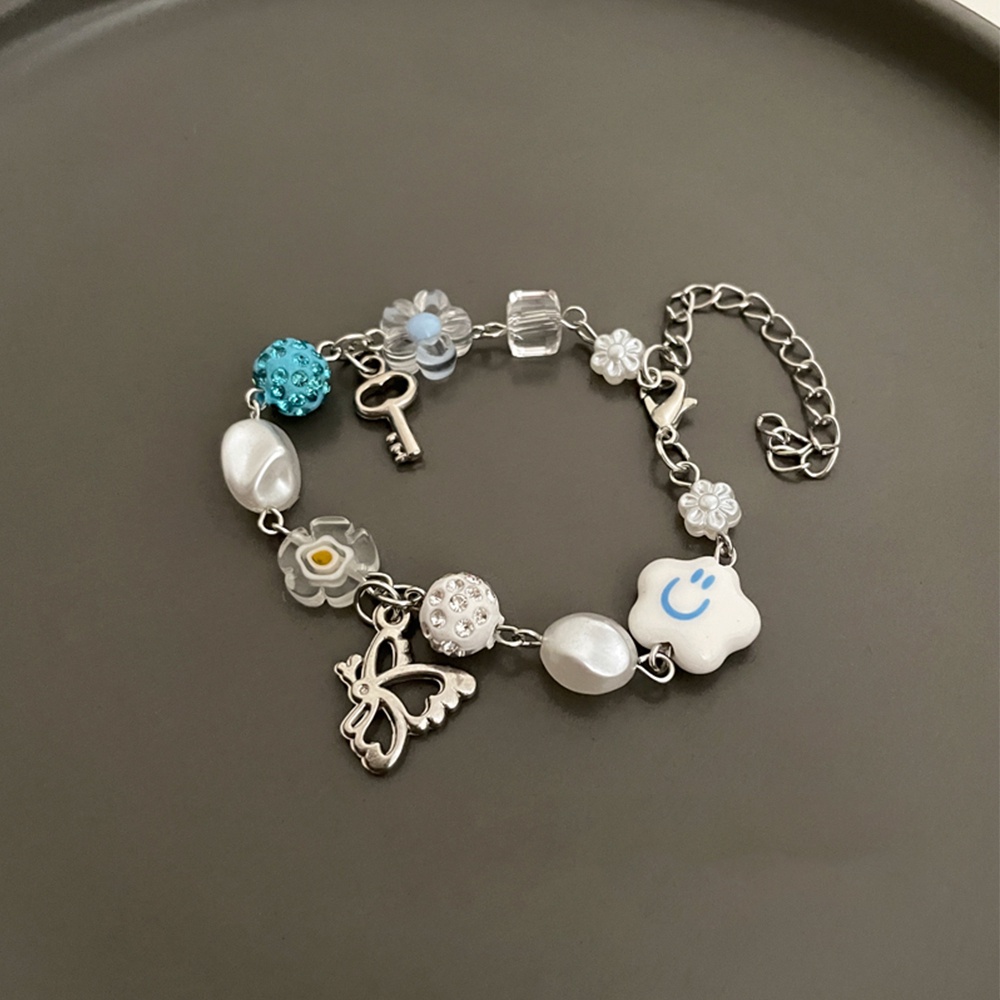 Vòng đeo tay IF YOU chuỗi hạt hình ngôi sao mặt cười màu bạc phong cách Hàn Quốc thời trang