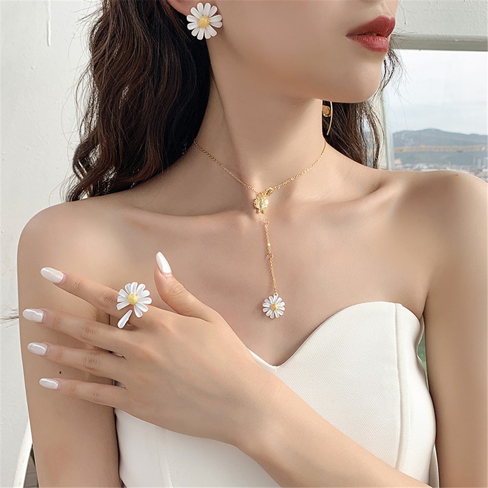 Dây chuyền / nhẫn thiết kế hình hoa cúc tinh tế cho nữ