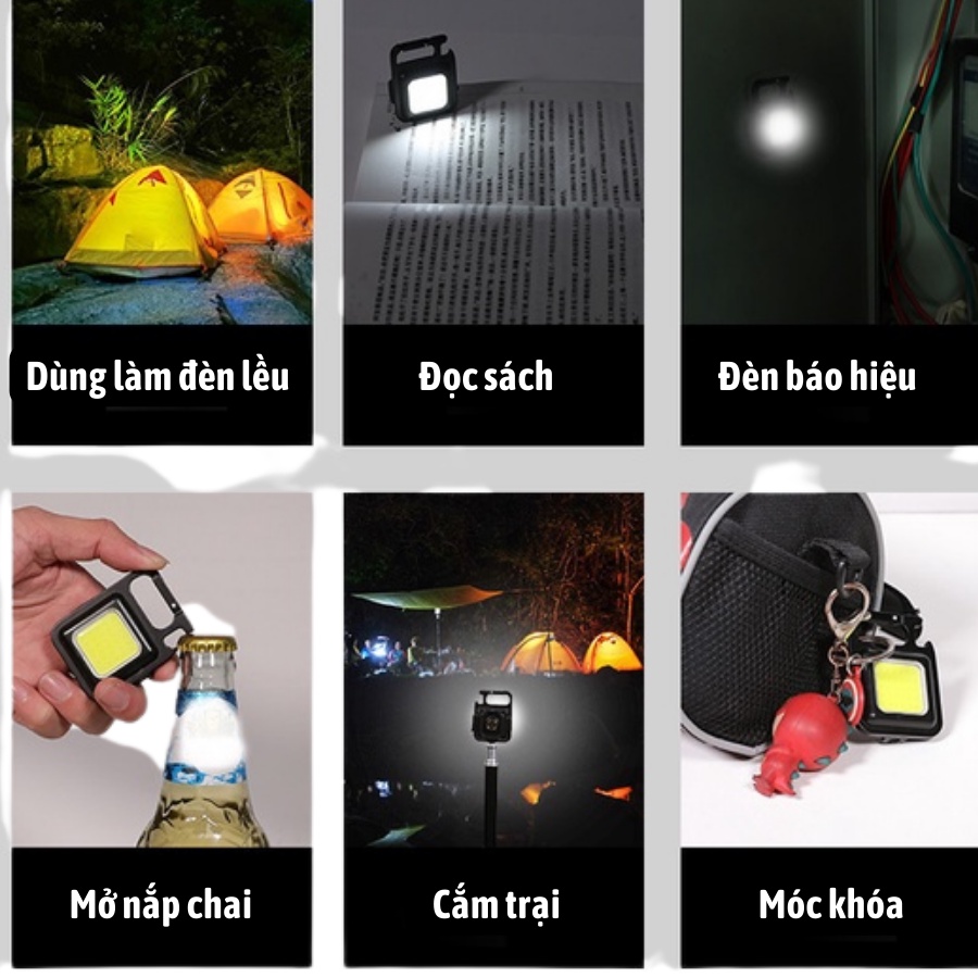 Đèn led COB, móc chìa khóa đèn pin đa năng bỏ túi tiện dụng