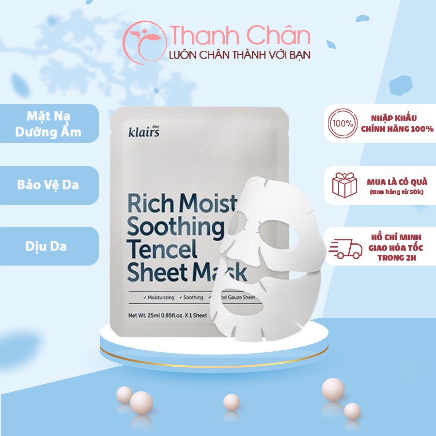 Mặt nạ dưỡng ẩm chuyên sâu Klairs Rich Moist Soothing Tencel Sheet Mask 25ml