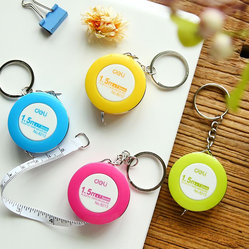 Móc khóa cuộn thước dây hình tron 1.5m Deli,,,