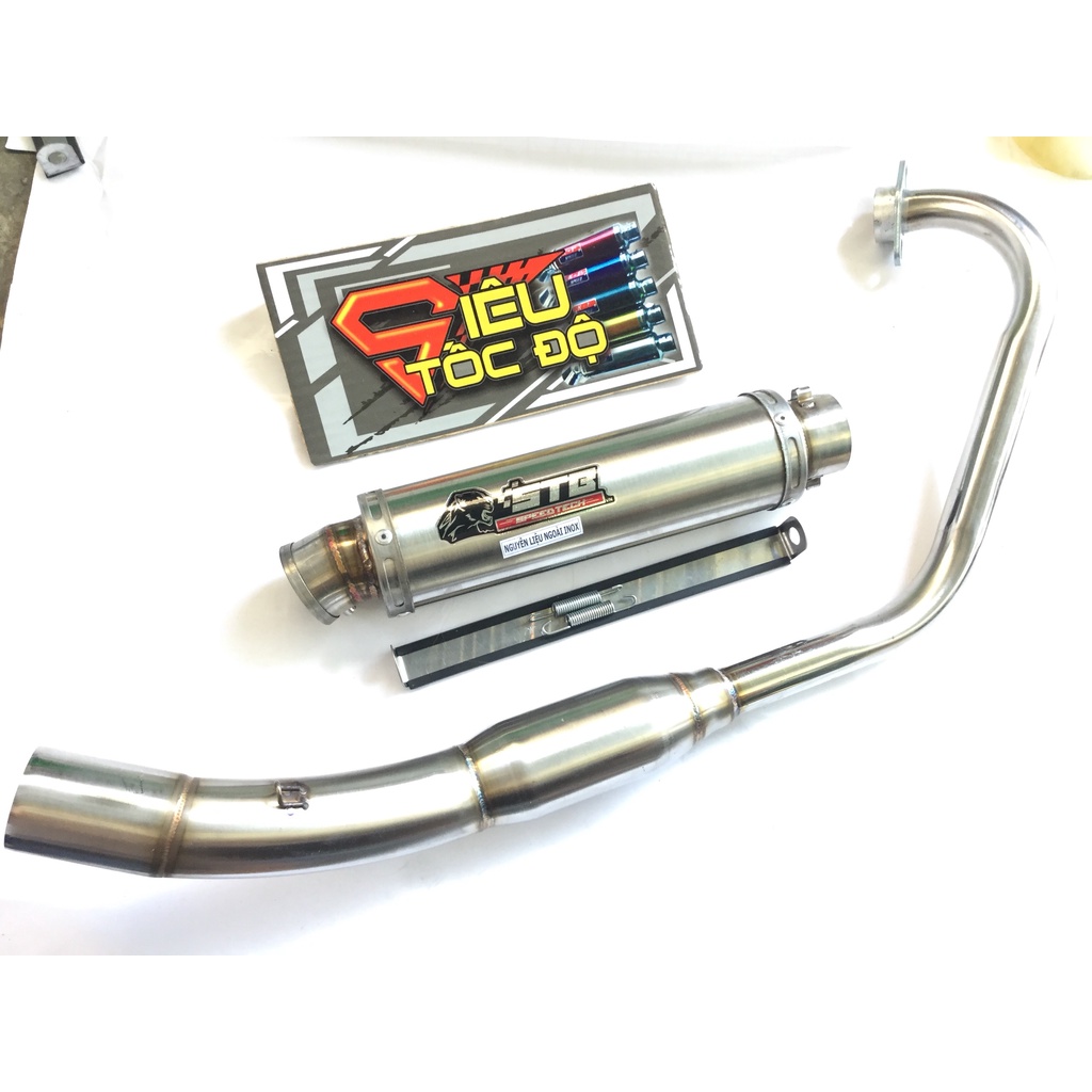 Bộ pô stb TRẮNG full cổ bầu hơi inox exciter, winer, sonic, raider, satria, gsx, tfx, fz, cbr, r15,...