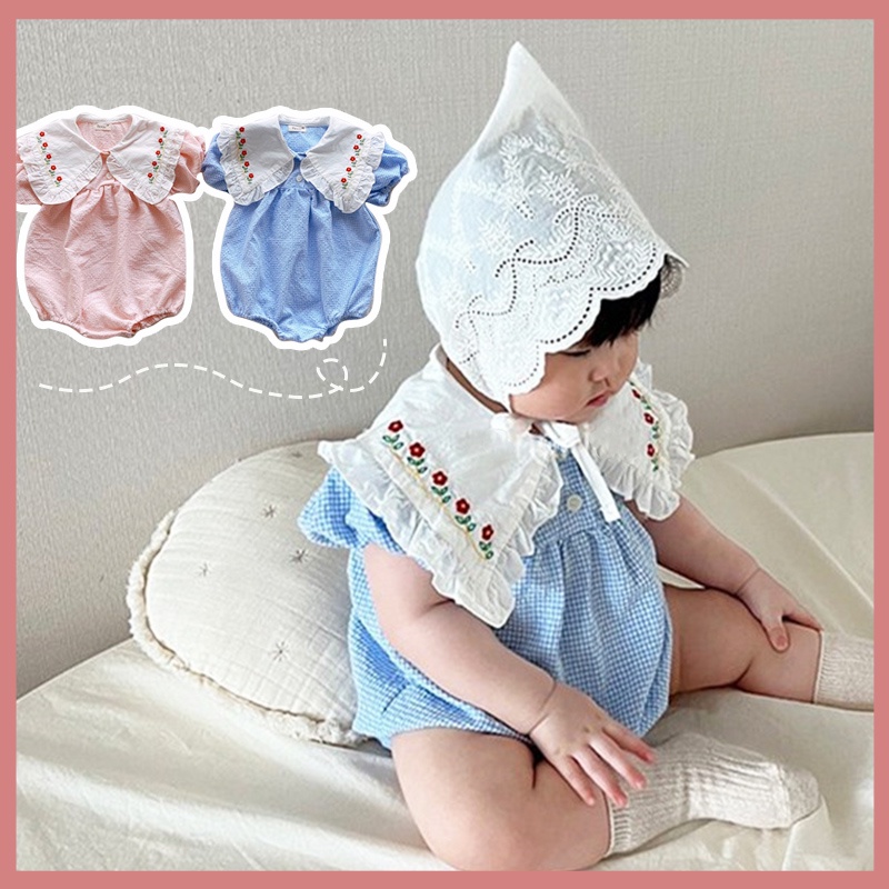 Bộ Áo Liền Quần Cổ Bẻ Thêu Hoa Nhỏ Phong Cách Hàn Quốc Thời Trang Mùa Hè Xinh Xắn Cho Bé Gái 0-2 Tuổi