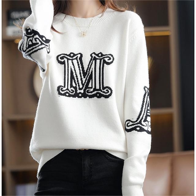 Áo sweater ZHELIHANGFEI tay dài dáng rộng in chữ kiểu Mỹ thời trang