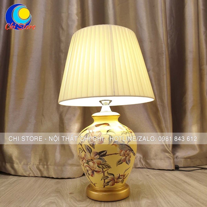 Đèn Ngủ Gốm Sứ Thân In Hoa Tiết Sang Trọng, Đèn Trang Trí Phòng Khách, Phòng Ngủ Sang Chảnh