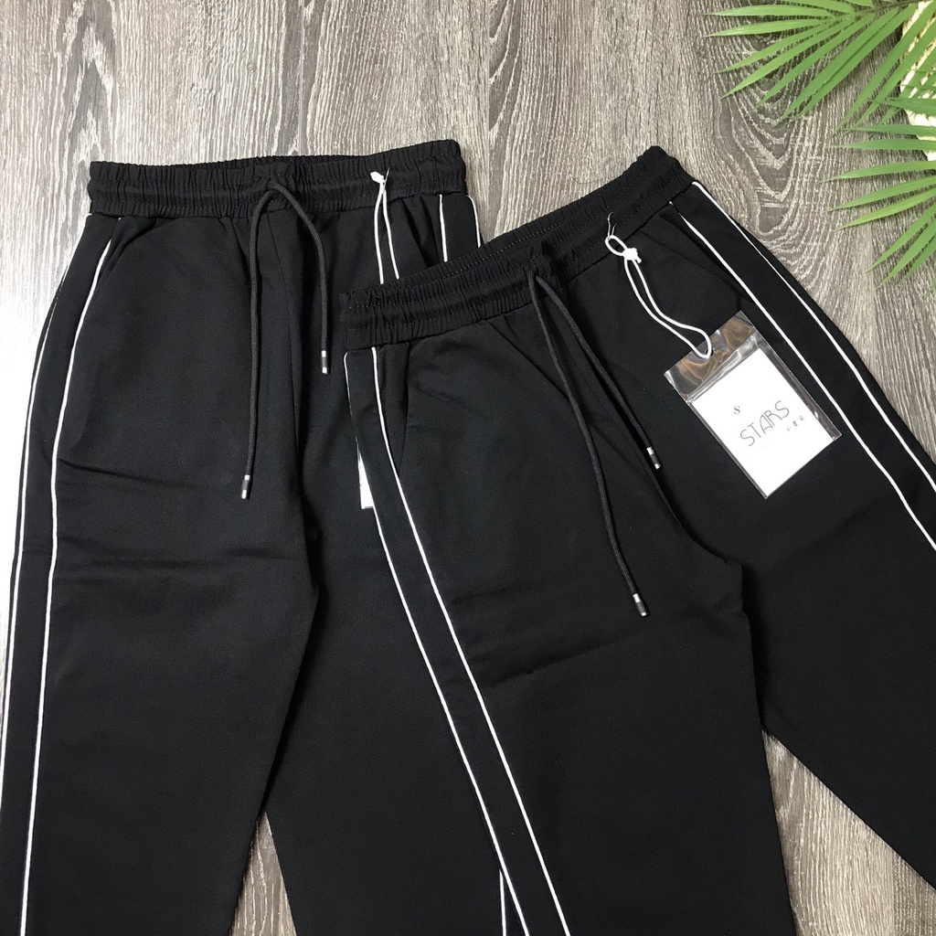 Quần jogger nữ 2 sọc nhí stars Homieyl cao cấp, quần thể thao nữ dây rút màu đen chất Mỳ Hàn