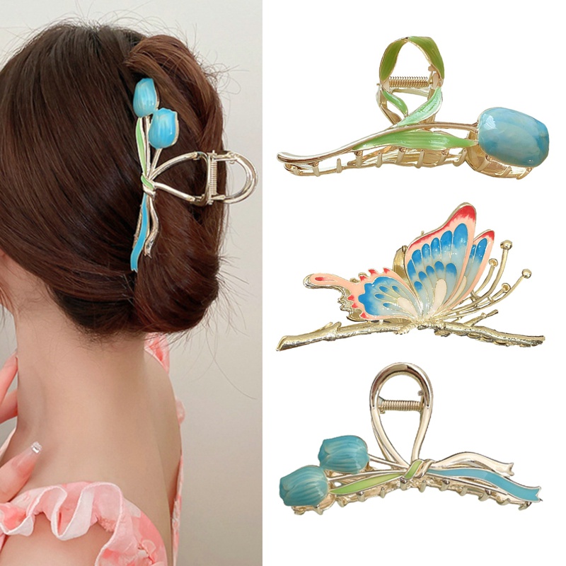 Set 3 Kẹp Tóc Hoa Tulip / Cá Mập / Cá Mập Phong Cách Vintage Ngọt Ngào Cho Nữ
