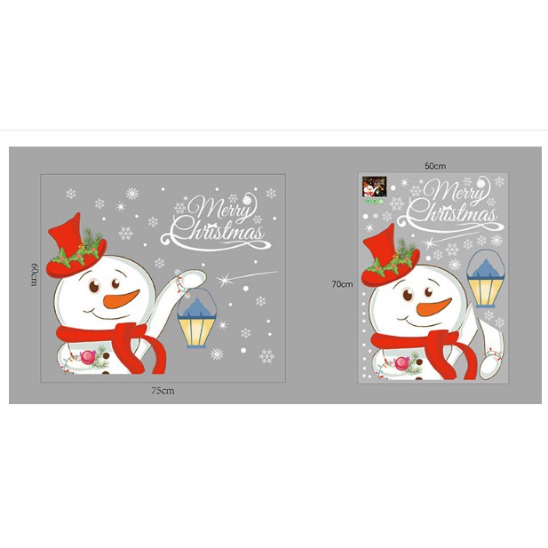 Decal trang trí tường Noel - Người Tuyết cầm đèn đáng yêu