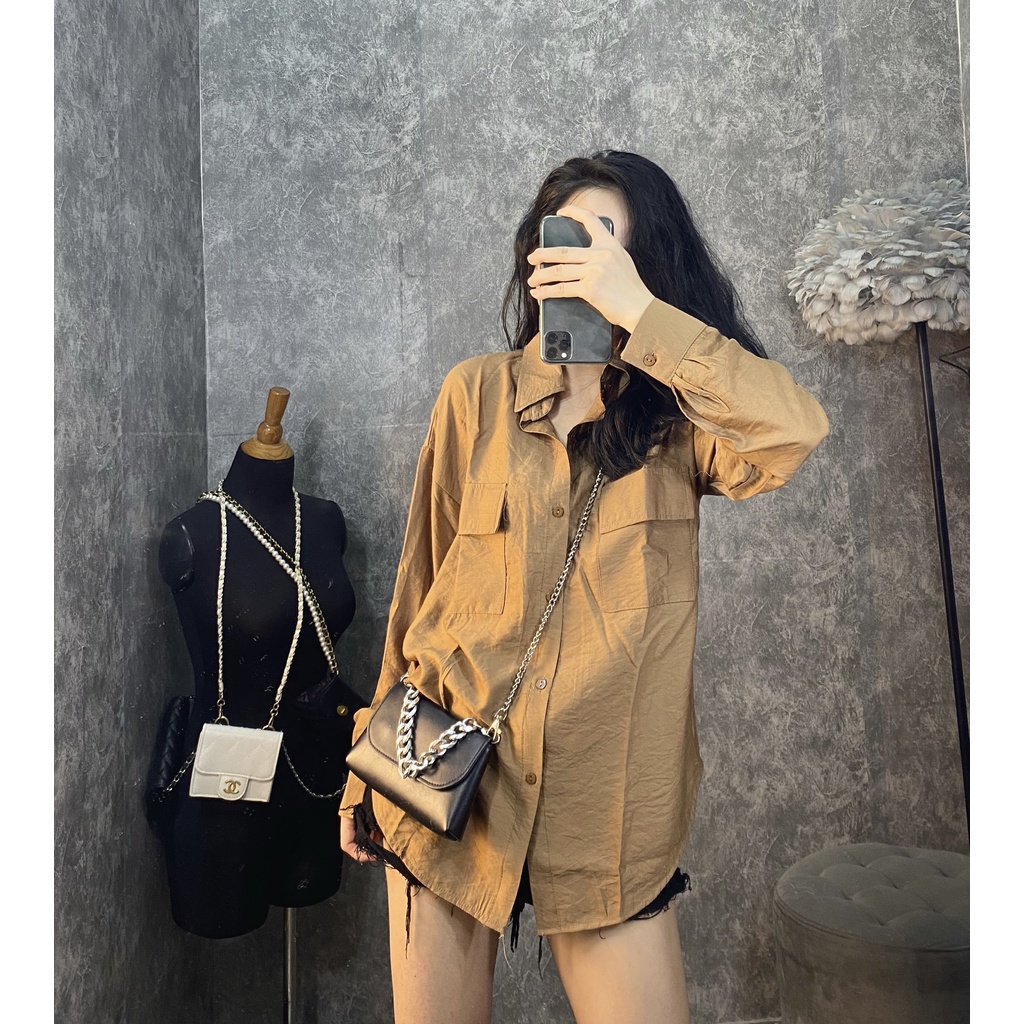 [Ảnh Thật] Áo Sơ-Mi Lụa Đũi Đẹp Xuất Sắc 2 Màu Nâu/Trắng | BigBuy360 - bigbuy360.vn