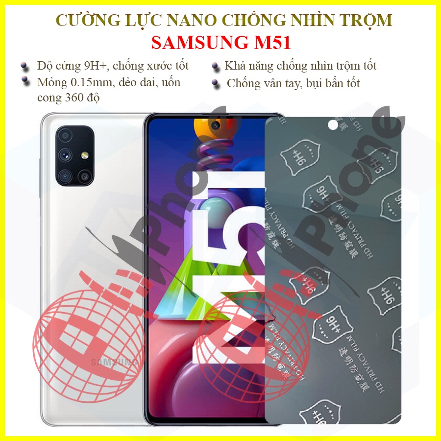 Dán chống nhìn trộm Samsung M51 - Dán cường lực dẻo nano 9H+