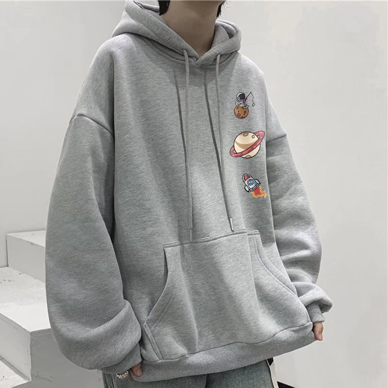 Áo hoodie Mùa Đông Dáng Suông Có Túi Tay Dài In Họa Tiết Phi Hành Gia Thời Trang Thoải Mái Size M-8XL Phong Cách Hàn Quốc Cho Nam