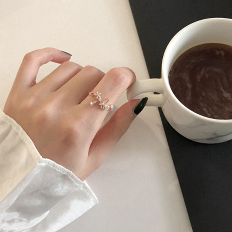 Exquisite Vòng hoa Flower Ring Zircon Opening Adjustable Index Finger Ring Women Accessories