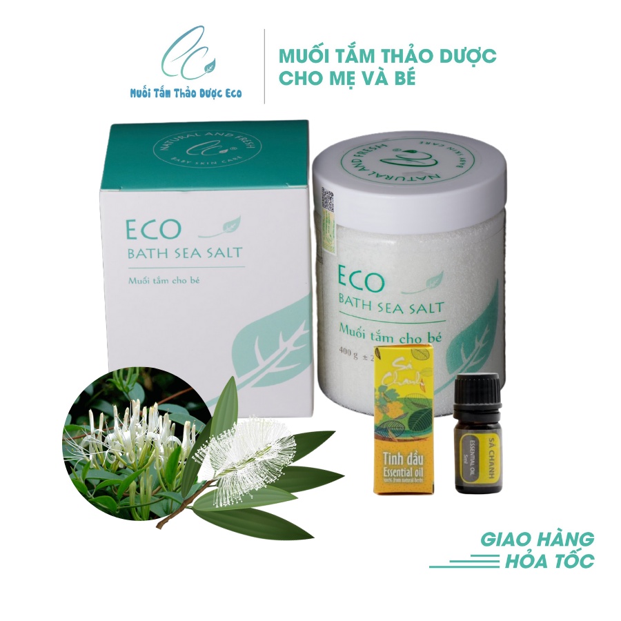 [Mã INCU20 giảm 20K đơn 150K] Muối tắm Sinh Dược Eco cho bé hộp 400g - tặng tinh dầu sả chanh 5ml